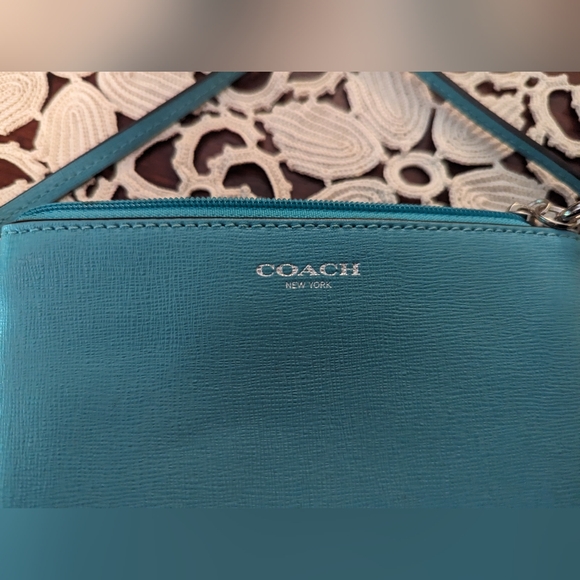 Coach Leather Teal Corner Zip Wristlet - Picture 6 of 8